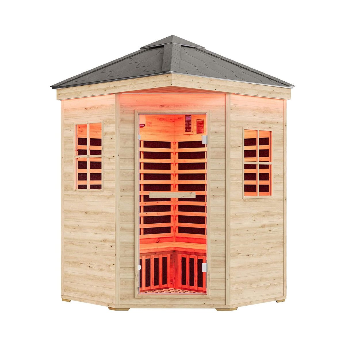 Monaco 4-Person Low EMF Spruce Wood Outdoor Infrared Sauna With Bluetooth Speakers And LED Lights