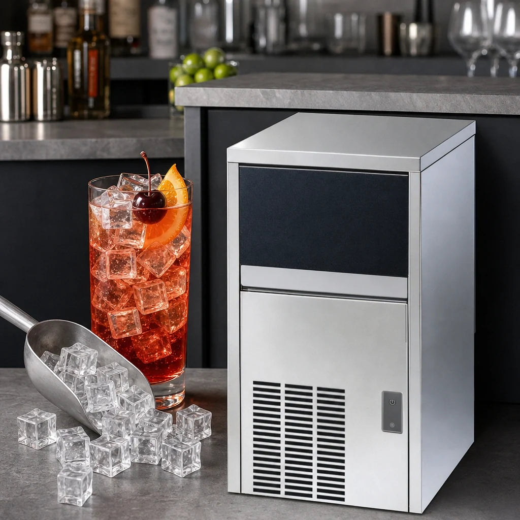 Eurodib Brema CB249ABHCAWS Undercounter Air-Cooled Cube Ice Machine with Bin, 65 lb/Day, 20 lb Storage, Stainless Steel