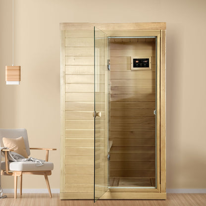 Canadian Hemlock Wood One Person Far Infrared Sauna with Bluetooth Audio - Natural
