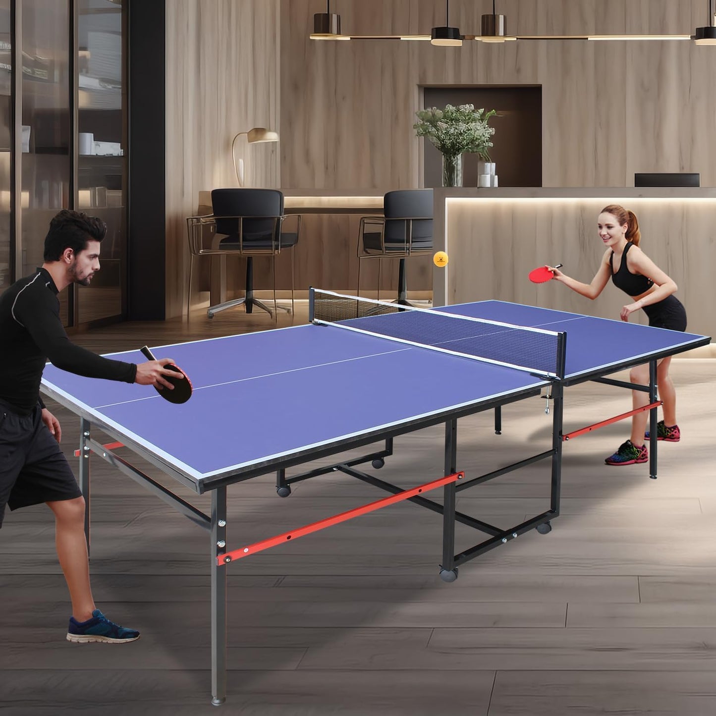 8FT Table Tennis Game Set | Professional Indoor/Outdoor Foldable Ping Pong Table with Waterproof Net, Single Player Playback Mode -Quick Assembly