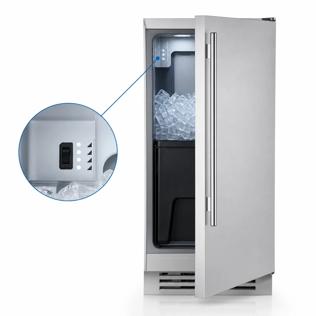 True Residential TUI-15-R-SS-D 15-Inch Undercounter Clear Ice Machine with Bin, 85 lb/Day, 28 lb Storage, Air-Cooled Stainless Steel