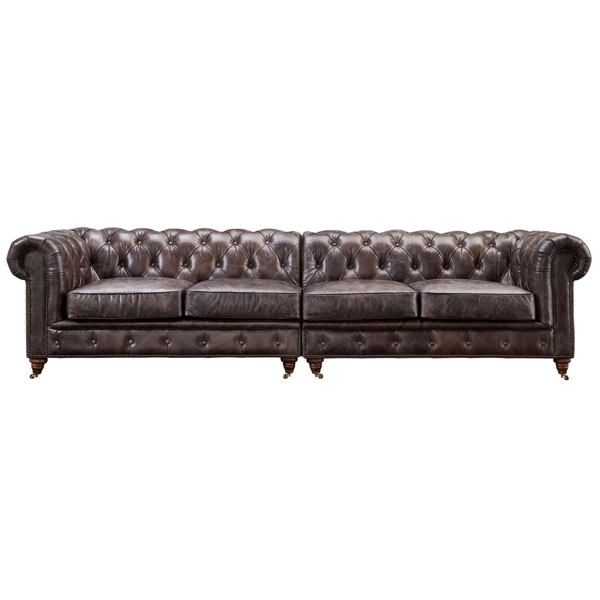 Century Chesterfield Sofa - Dark Brown Leather - 118"
