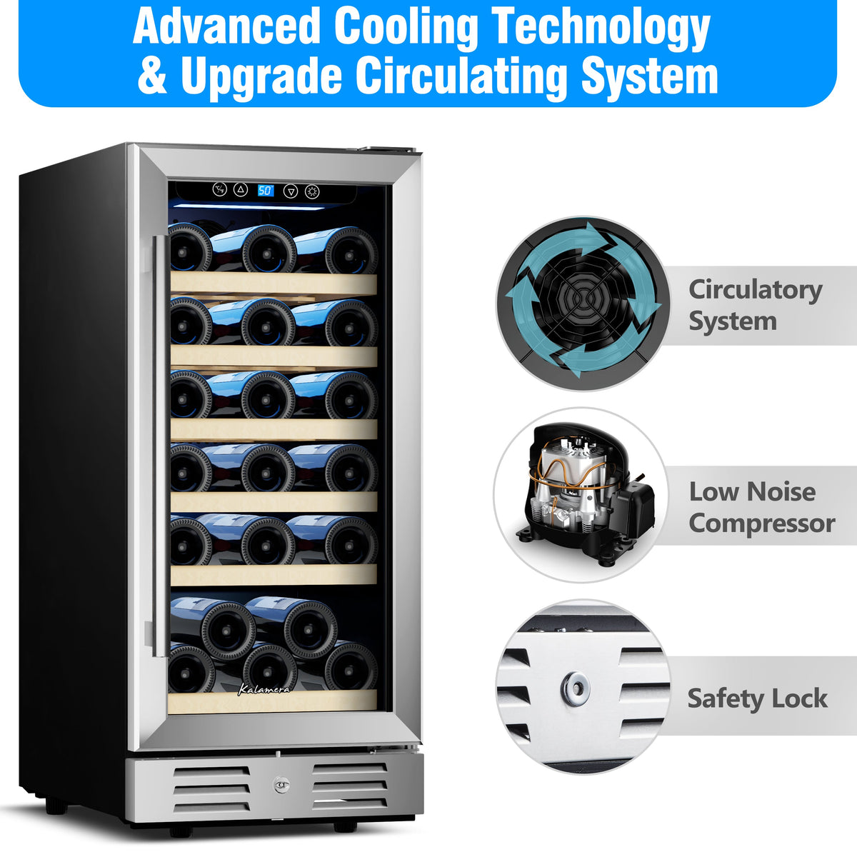 Kalamera 12'' Built-in 18 Bottle Wine refrigerator