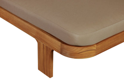 Eclipse Outdoor Solid Teak Wood Sun Lounger  - Light Brown Fabric