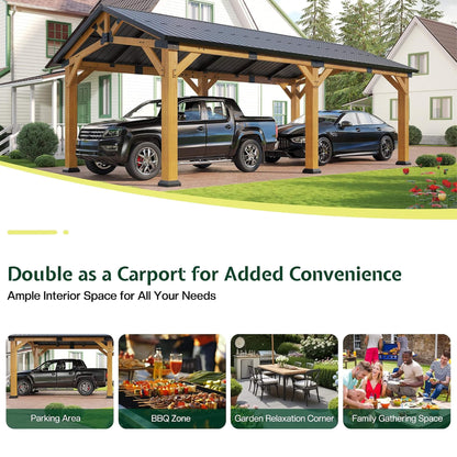[12X24FT] Premium Galvanized Steel Roof Cedar Wood Hardtop Gazebo