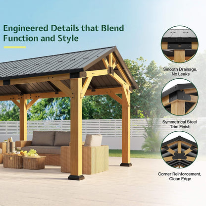 [12X24FT] Premium Galvanized Steel Roof Cedar Wood Hardtop Gazebo