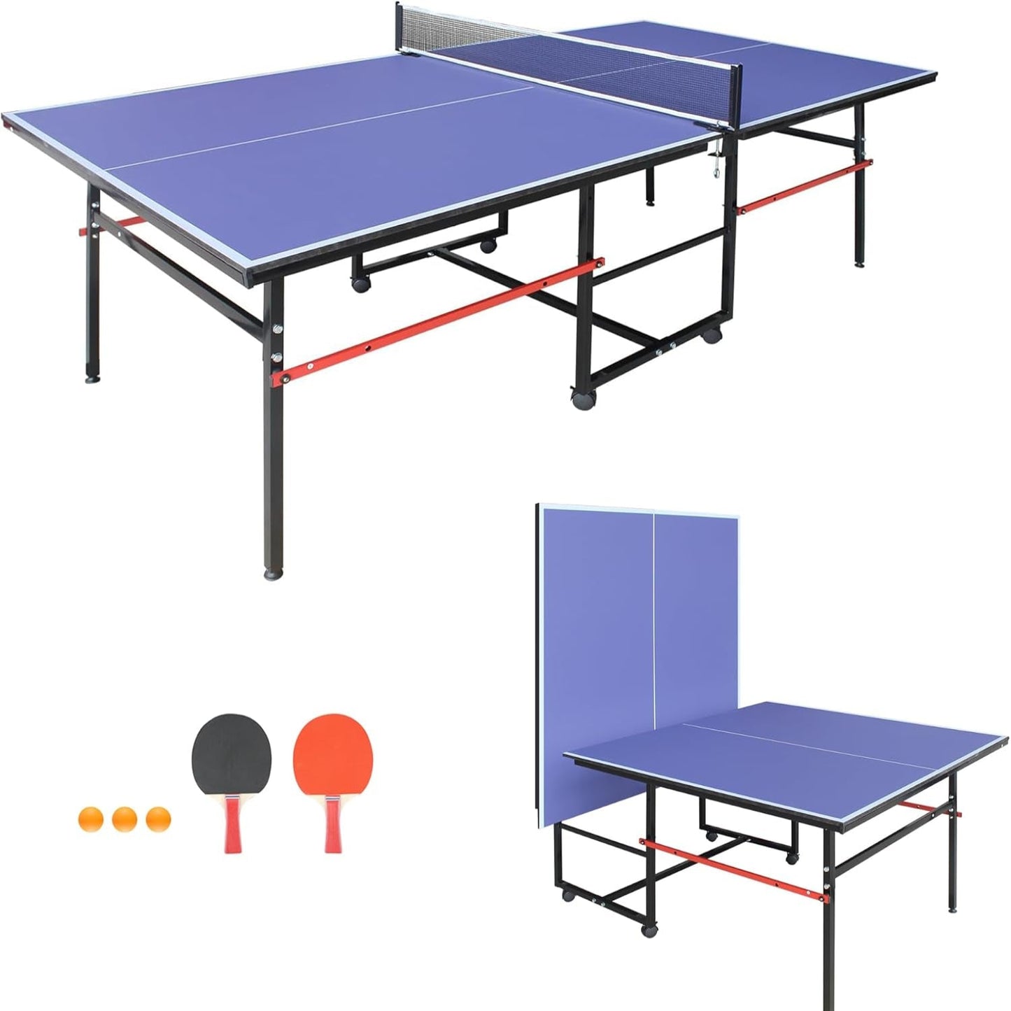 8FT Table Tennis Game Set | Professional Indoor/Outdoor Foldable Ping Pong Table with Waterproof Net, Single Player Playback Mode -Quick Assembly