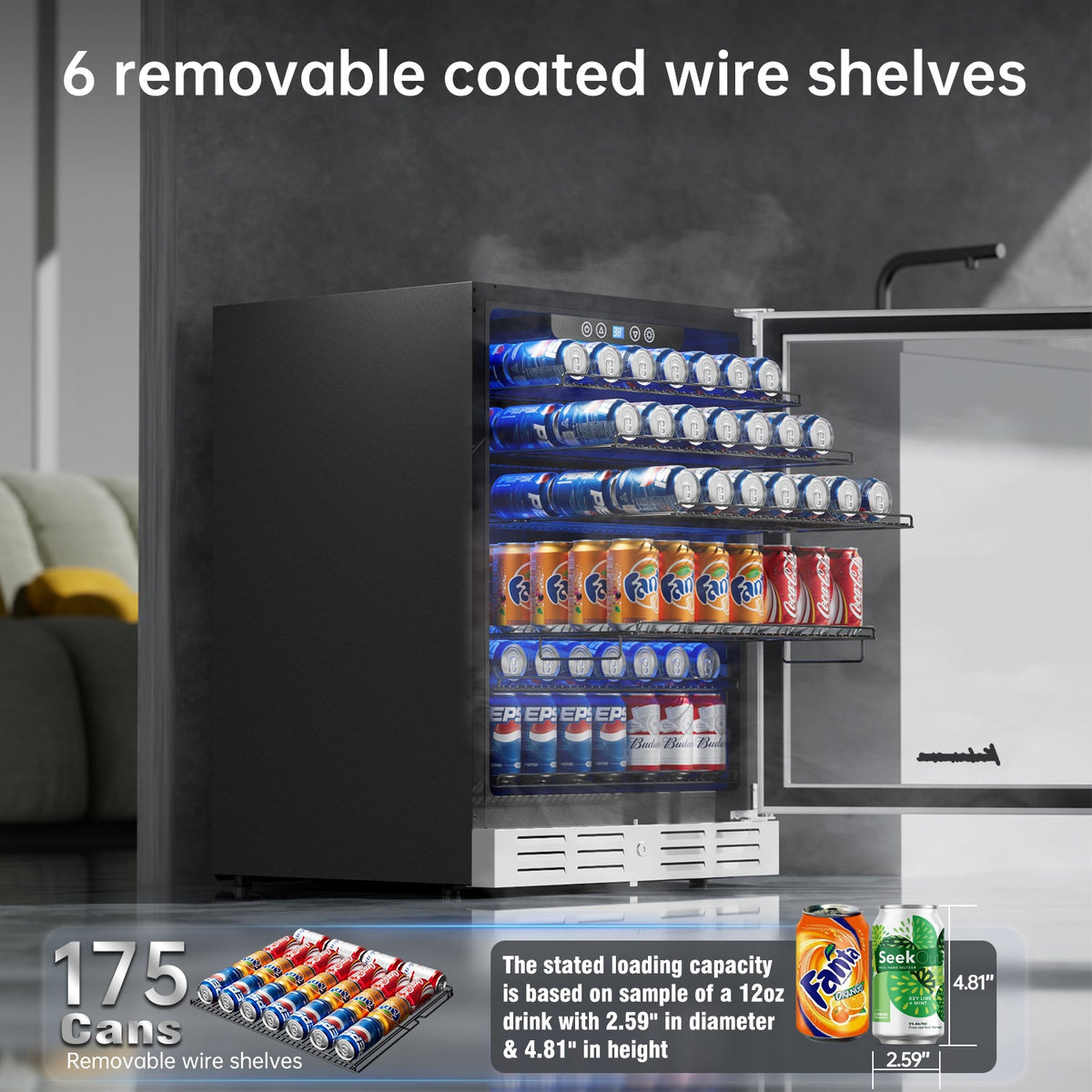 Kalamera 24" Built-in 175 Can Beverage Refrigerator