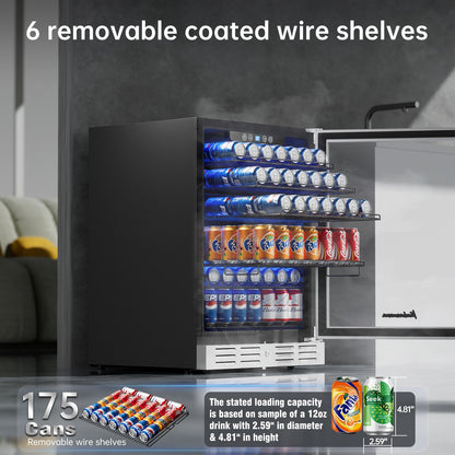 Kalamera 24" Built-in 175 Can Beverage Refrigerator