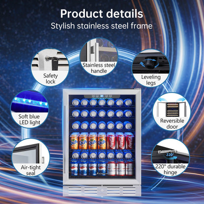 Kalamera 24" Built-in 175 Can Beverage Refrigerator