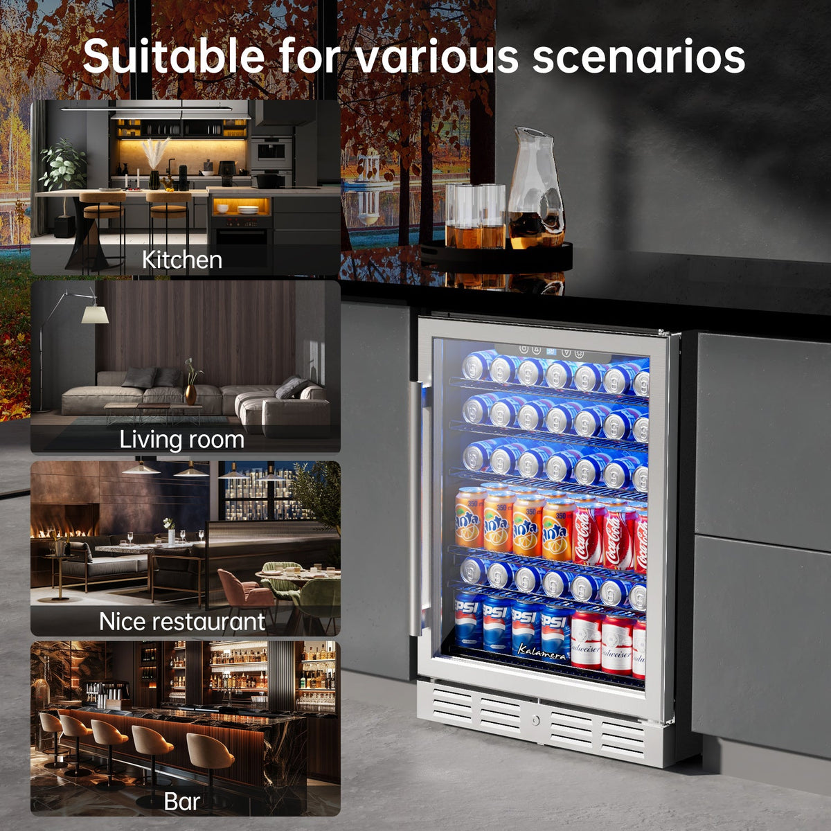 Kalamera 24" Built-in 175 Can Beverage Refrigerator