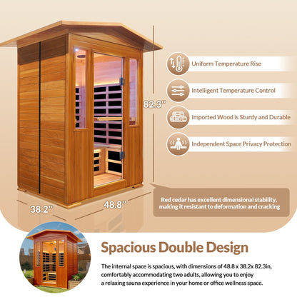 Outdoor Red Cedar Infrared Sauna Room with Bluetooth & Ambient Lighting - Natural