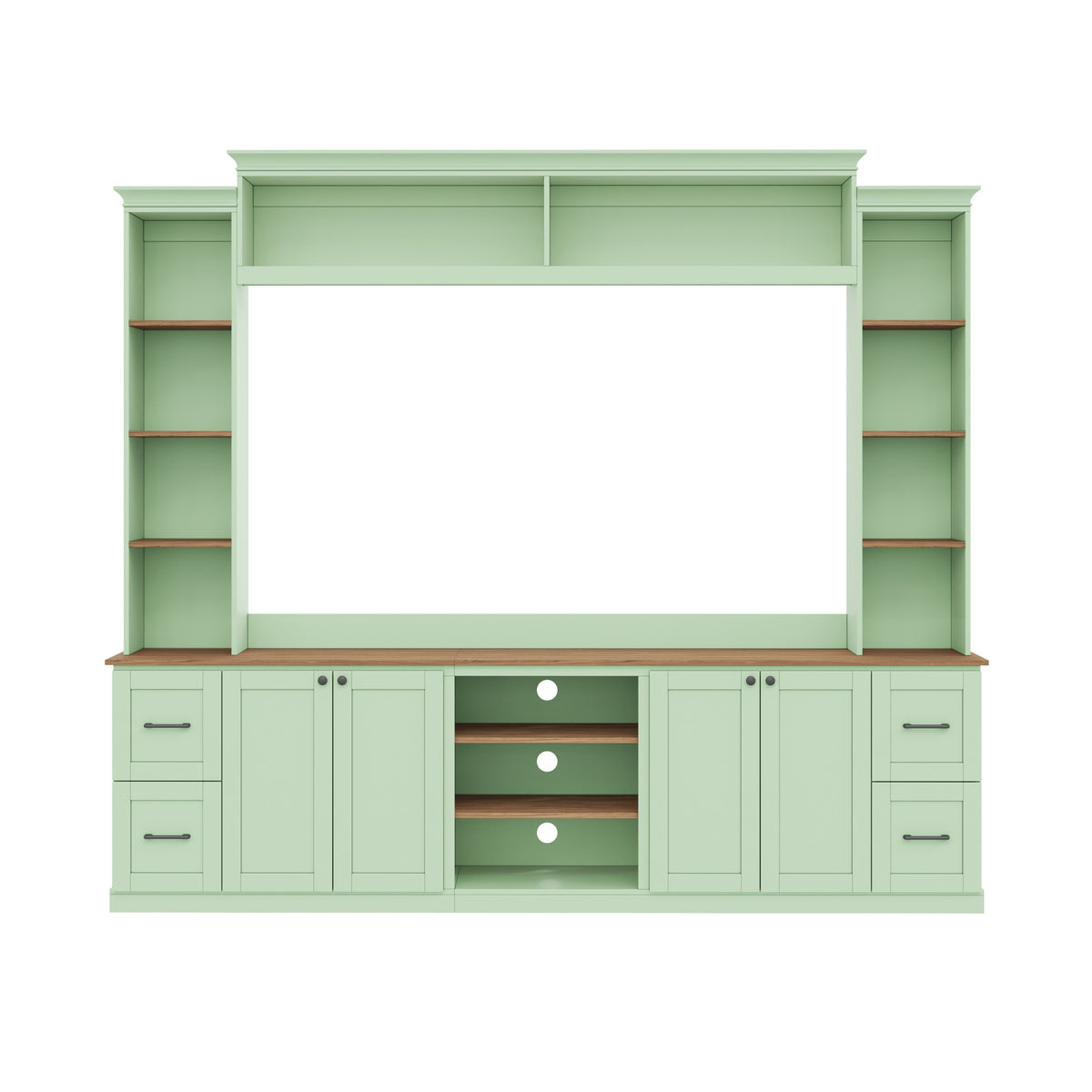 4-in-1 Entertainment Center Wall Unit with Bookshelf for TVs Up to 70" - Black, White, Green