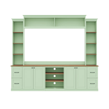 4-in-1 Entertainment Center Wall Unit with Bookshelf for TVs Up to 70" - Black, White, Green