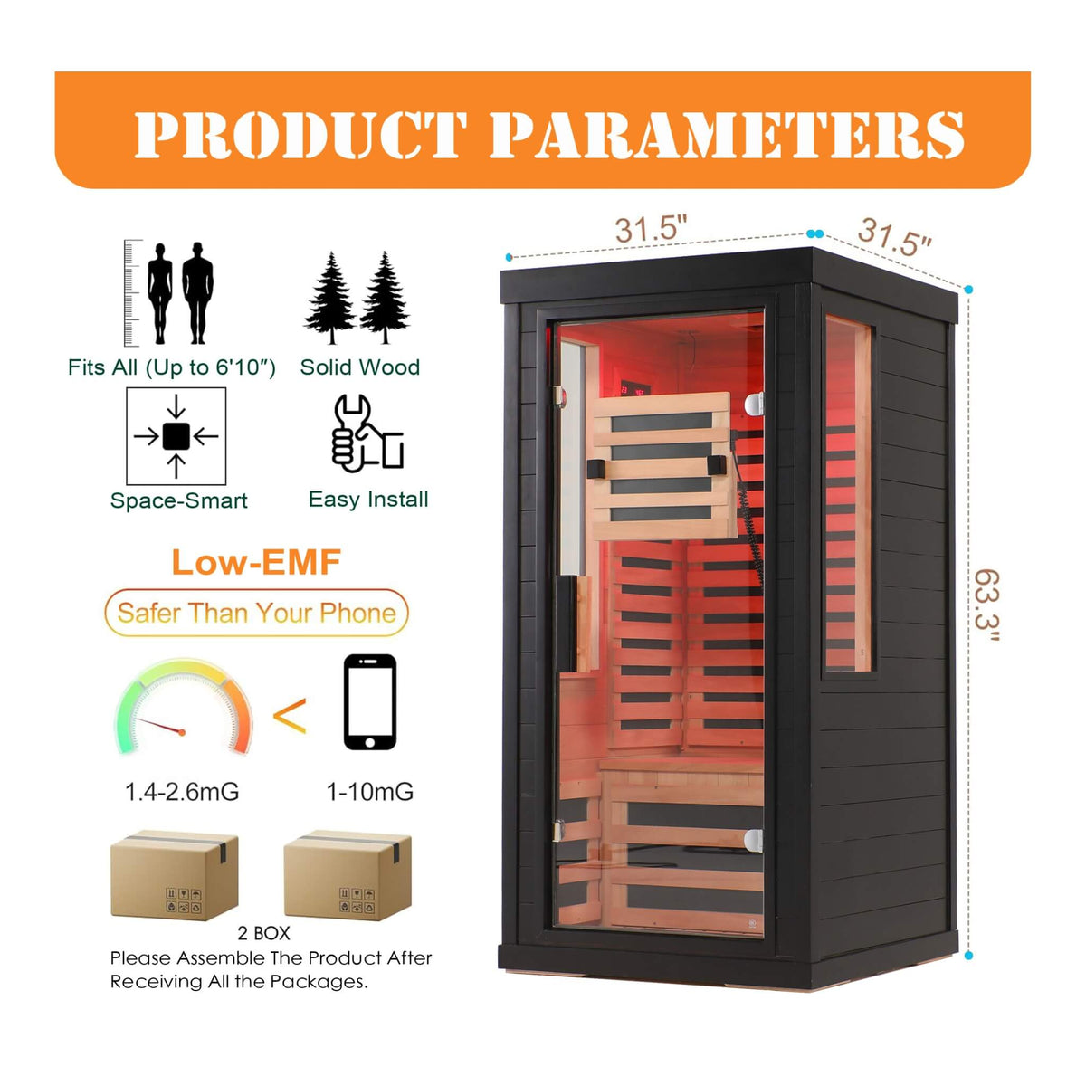 Aurelo 2-Person Low EMF Indoor Infrared Sauna With Red Light Therapy