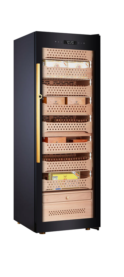Afidano 1500 Count Cigar Humidor Cabinet Exterior in Steel, Temperature and Humidity Control with Touch Panel