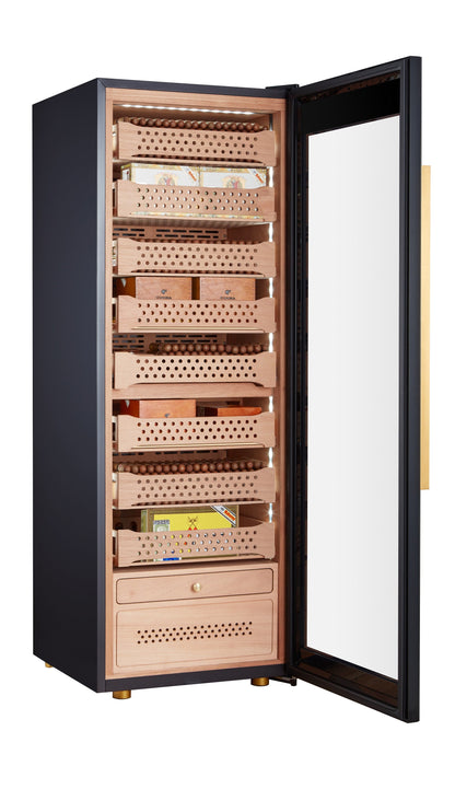 Afidano 1500 Count Cigar Humidor Cabinet Exterior in Steel, Temperature and Humidity Control with Touch Panel