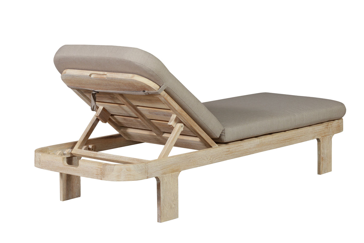 Eclipse Outdoor Solid Teak Wood Natural Look Sun Lounger  - Grey Fabric