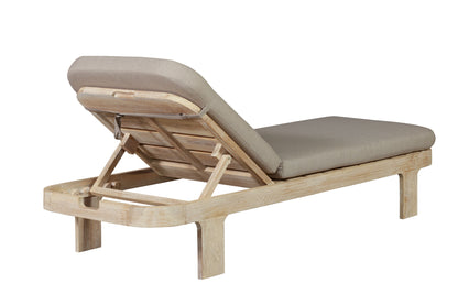 Eclipse Outdoor Solid Teak Wood Natural Look Sun Lounger  - Grey Fabric