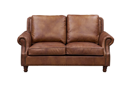 English Rolled Arm Love Seat - Bark Brown Leather