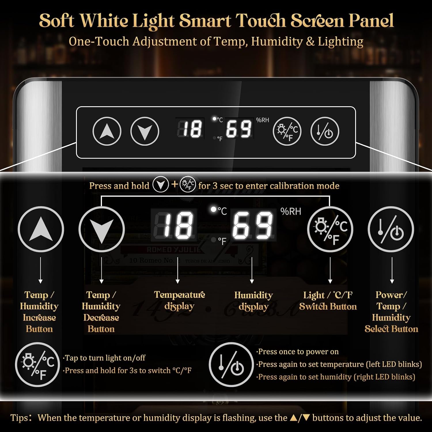 25L Electric Humidor Cabinet for 150 Cigars, Thermoelectric Cooling, Adjustable Temperature and Humidity, Digital Display, 3 Removable Cedar Shelves, Safety Lock, Gift for Men (25L)