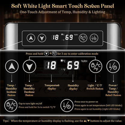 25L Electric Humidor Cabinet for 150 Cigars, Thermoelectric Cooling, Adjustable Temperature and Humidity, Digital Display, 3 Removable Cedar Shelves, Safety Lock, Gift for Men (25L)