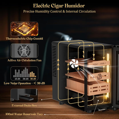 25L Electric Humidor Cabinet for 150 Cigars, Thermoelectric Cooling, Adjustable Temperature and Humidity, Digital Display, 3 Removable Cedar Shelves, Safety Lock, Gift for Men (25L)