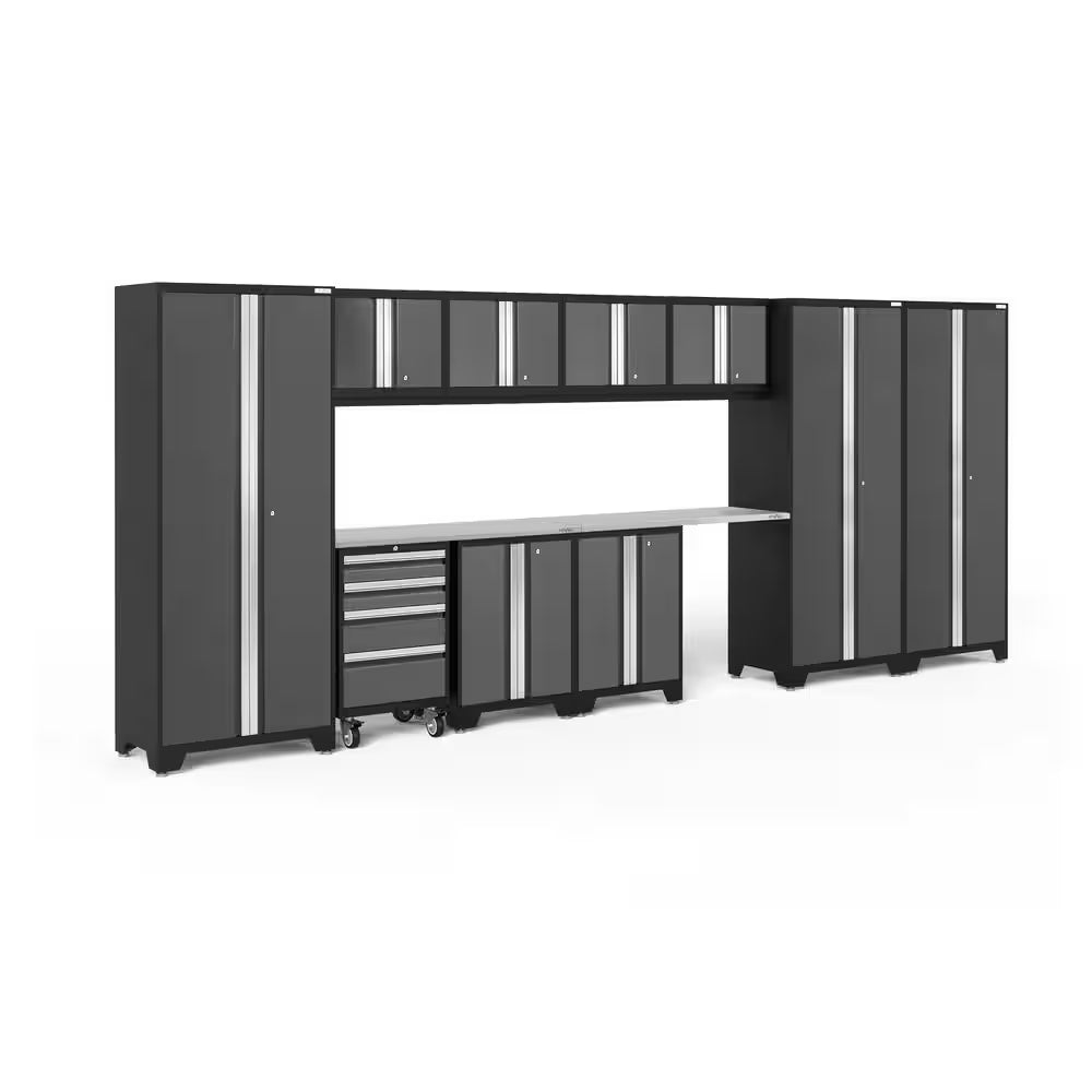 Bold Series 12-Piece 24-Gauge Stainless Steel Garage Storage System in Gray (186 In. W X 77 In. H X 18 In. D)