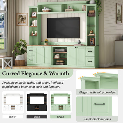 4-in-1 Entertainment Center Wall Unit with Bookshelf for TVs Up to 70" - Black, White, Green