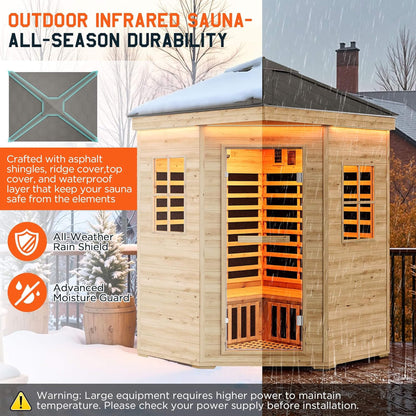 Monaco 4-Person Low EMF Spruce Wood Outdoor Infrared Sauna With Bluetooth Speakers And LED Lights