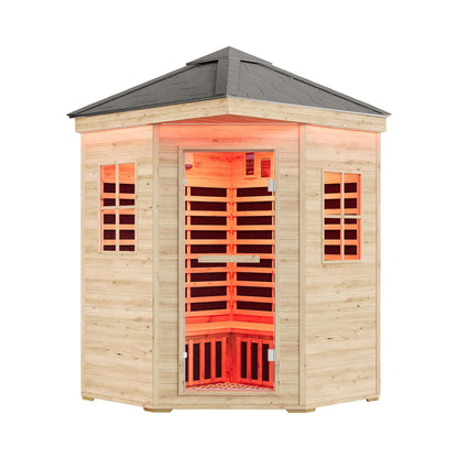 Monaco 4-Person Low EMF Spruce Wood Outdoor Infrared Sauna With Bluetooth Speakers And LED Lights