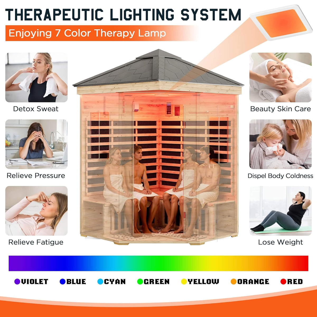 Monaco 4-Person Low EMF Spruce Wood Outdoor Infrared Sauna With Bluetooth Speakers And LED Lights
