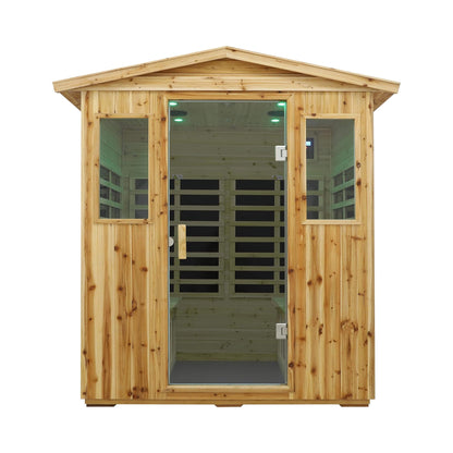 Deluxe 4-Person Outdoor Infrared Hemlock Sauna With Bluetooth Speakers & LED Lighting