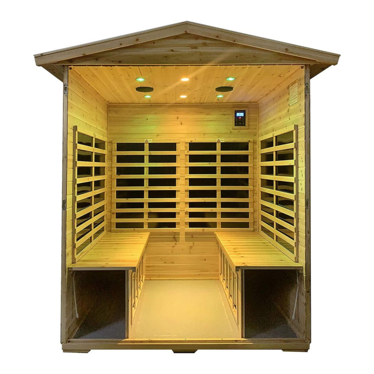 Deluxe 4-Person Outdoor Infrared Hemlock Sauna With Bluetooth Speakers & LED Lighting