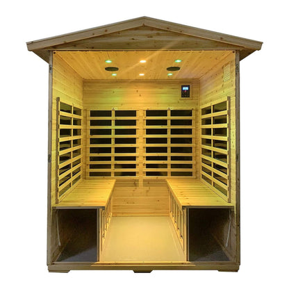 Deluxe 4-Person Outdoor Infrared Hemlock Sauna With Bluetooth Speakers & LED Lighting