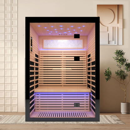 Luxury Double Far Infrared Sauna Room with Epoxy Heating Plates - Black / Natural