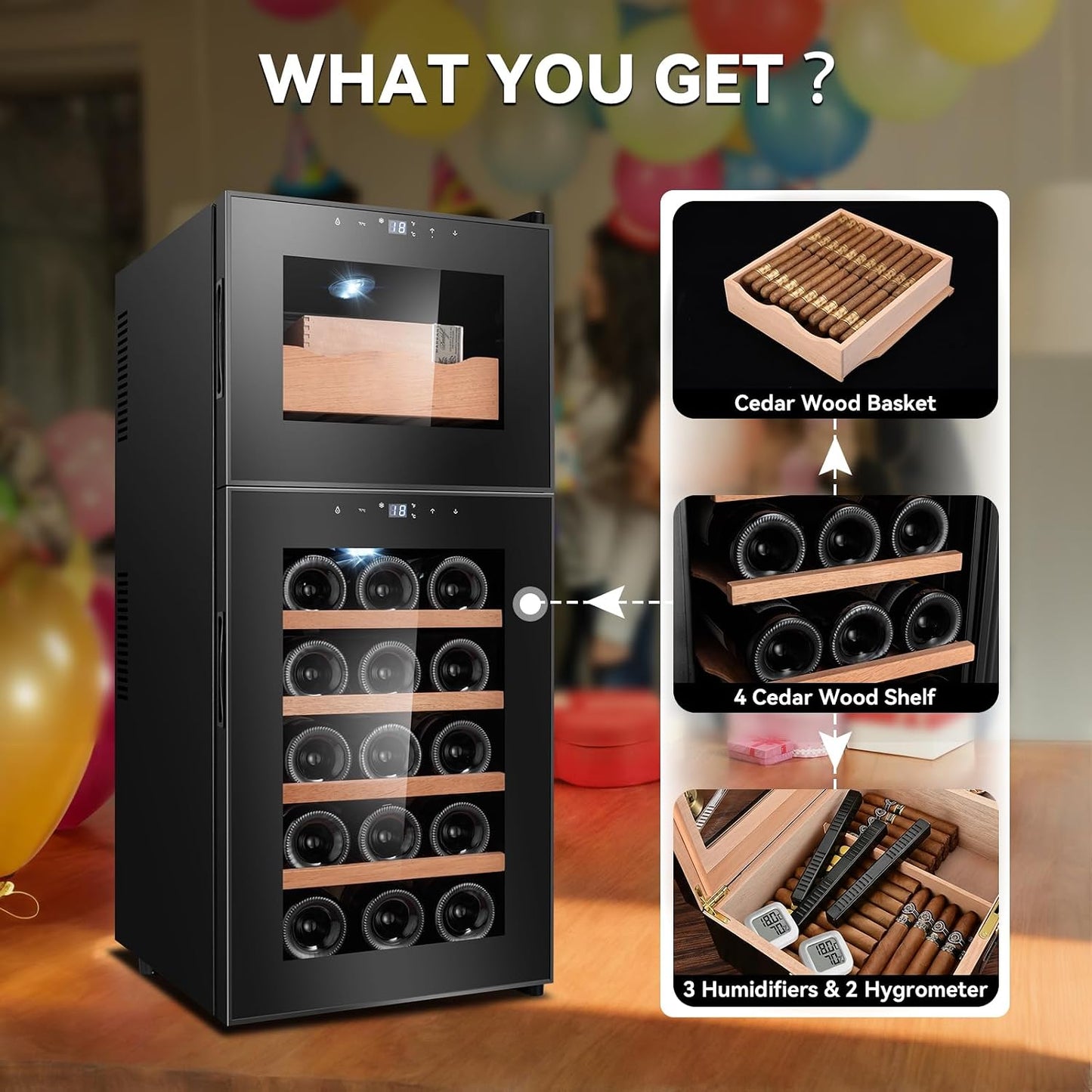 59L Electric Cigar Humidor Cabinet,400 Counts Cigar Humidor Cabinet with Humidifiers and Hygrometers, Cooling Temperature Control, Cooling Cabinet with 5 Cedar Wood Shelves for Cigar Lovers
