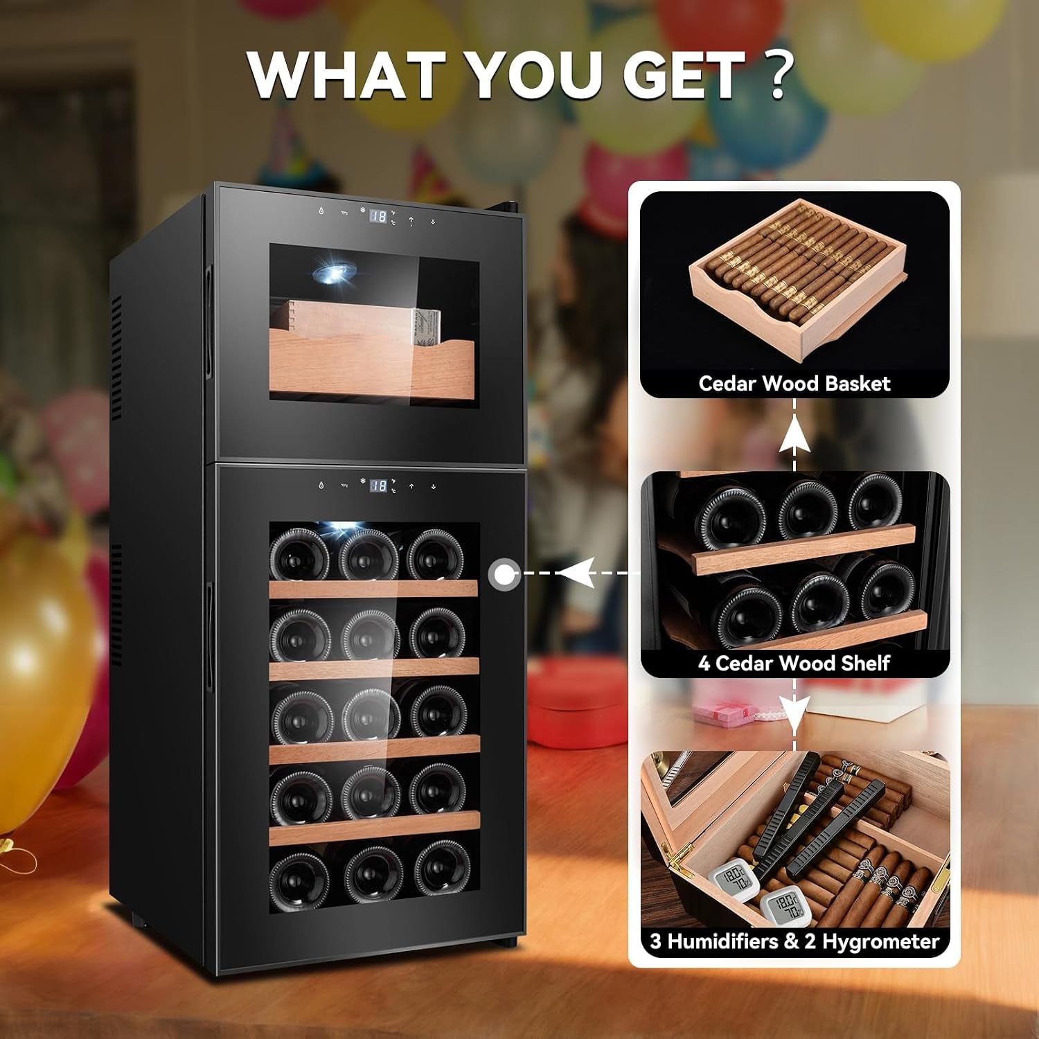 59L Electric Cigar Humidor Cabinet,400 Counts Cigar Humidor Cabinet with Humidifiers and Hygrometers, Cooling Temperature Control, Cooling Cabinet with 5 Cedar Wood Shelves for Cigar Lovers