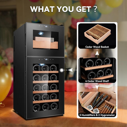 59L Electric Cigar Humidor Cabinet,400 Counts Cigar Humidor Cabinet with Humidifiers and Hygrometers, Cooling Temperature Control, Cooling Cabinet with 5 Cedar Wood Shelves for Cigar Lovers