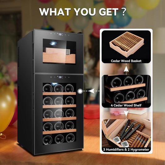 59L Electric Cigar Humidor Cabinet,400 Counts Cigar Humidor Cabinet with Humidifiers and Hygrometers, Cooling Temperature Control, Cooling Cabinet with 5 Cedar Wood Shelves for Cigar Lovers