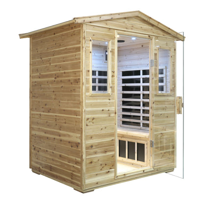 Four Person Far-Infrared Outdoor Sauna Room with Bluetooth and LED - Natural