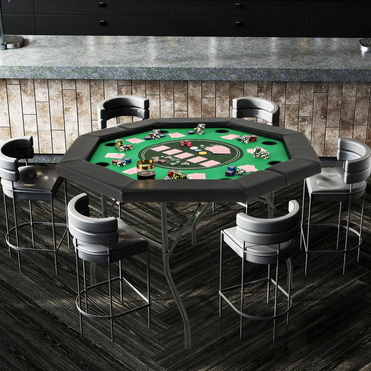 48 Inches Foldable Poker Table with Padded Rails and Cup Holders-Green