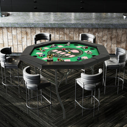 48 Inches Foldable Poker Table with Padded Rails and Cup Holders-Green