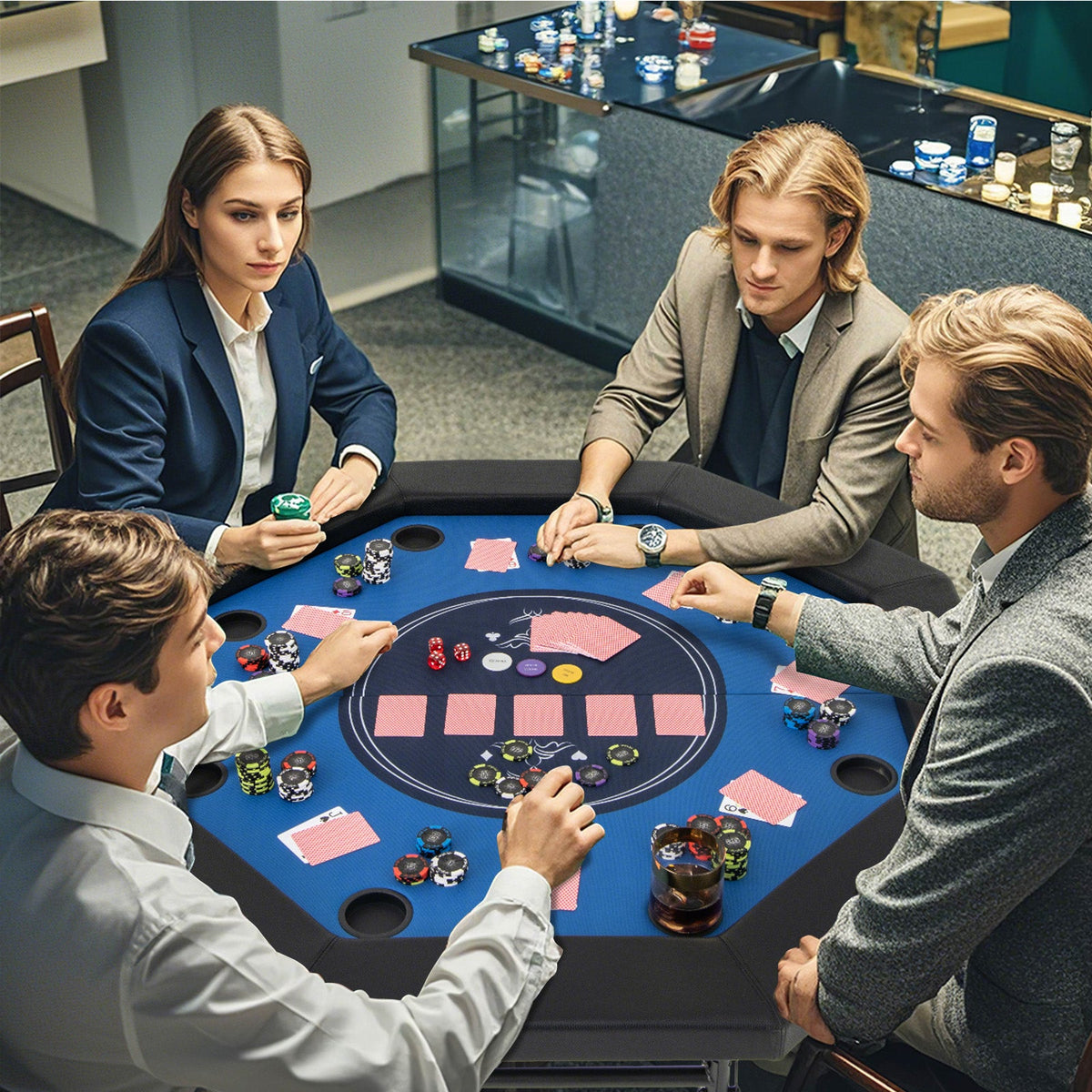 48 Inches Foldable Poker Table with Padded Rails and Cup Holders