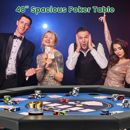 48 Inches Foldable Poker Table with Padded Rails and Cup Holders
