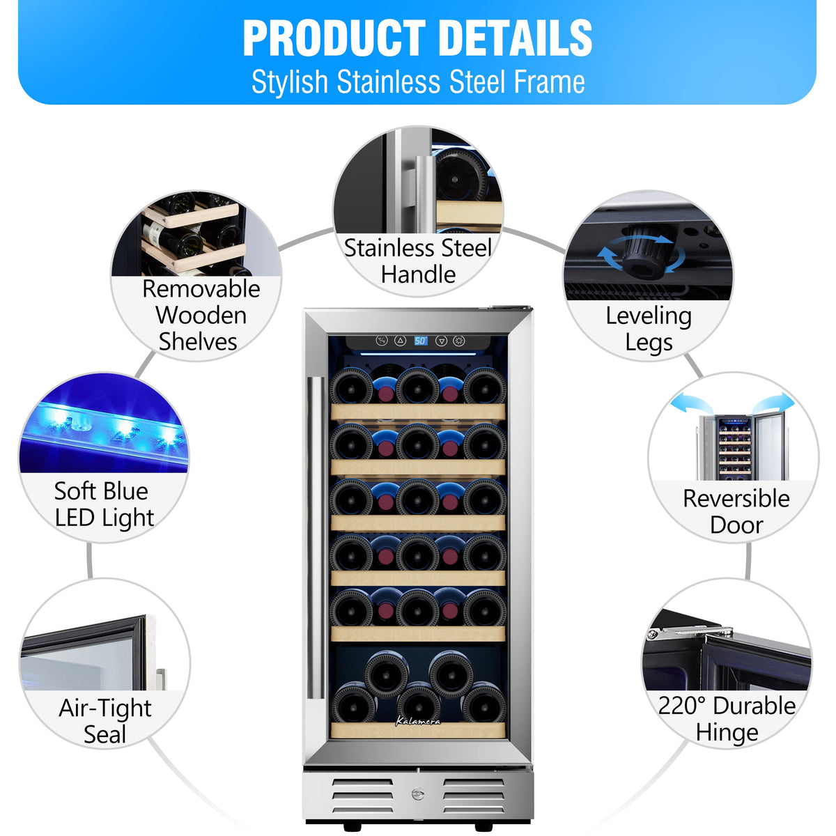 Kalamera 12'' Built-in 18 Bottle Wine refrigerator