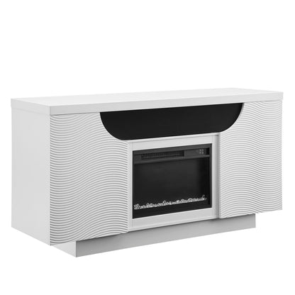 Electric Fireplace TV Stand with Multi-Color LED & 15 Temperature Settings - White
