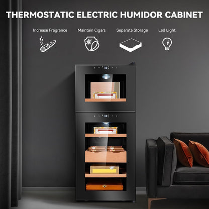59L Electric Cigar Humidor Cabinet,400 Counts Cigar Humidor Cabinet with Humidifiers and Hygrometers, Cooling Temperature Control, Cooling Cabinet with 5 Cedar Wood Shelves for Cigar Lovers