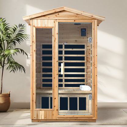 Two Person Far Infrared Sauna Room with Bluetooth and LED Lighting - Natural Old Fir