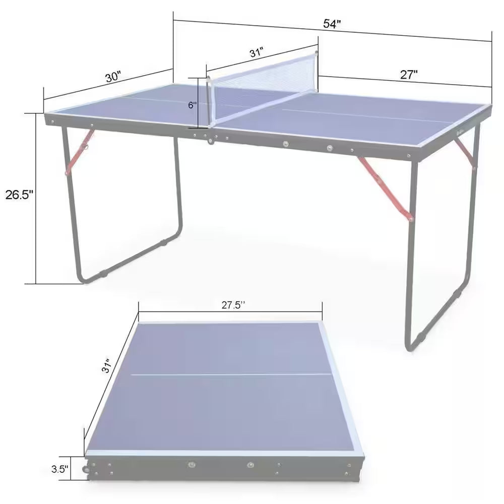 Table Tennis Table Midsize Foldable Portable Ping Pong Table Set with Net and 2 Ping Pong Paddles